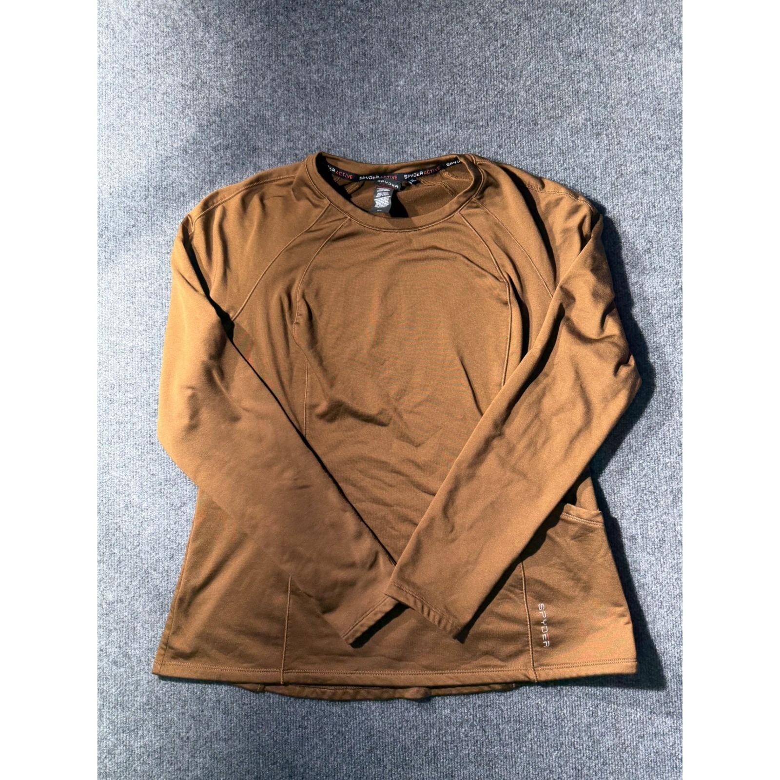 Spyder Active Shirt Womens Xl Brown Good Long Sleeve Thumbhole Athletic Sp147